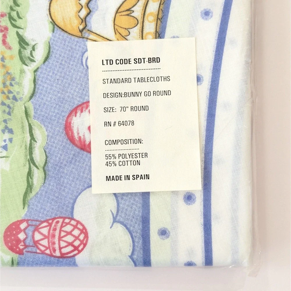 Vtg Easter Tablecloth Carousel Eggs Bunny Merry-Go-Round 70